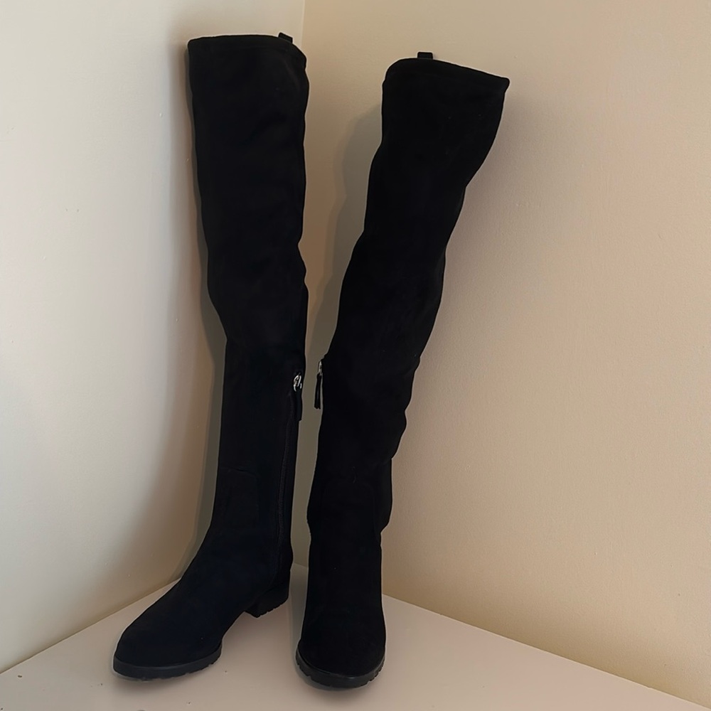 Zara over the knee flat boots Sz 38 black fabric